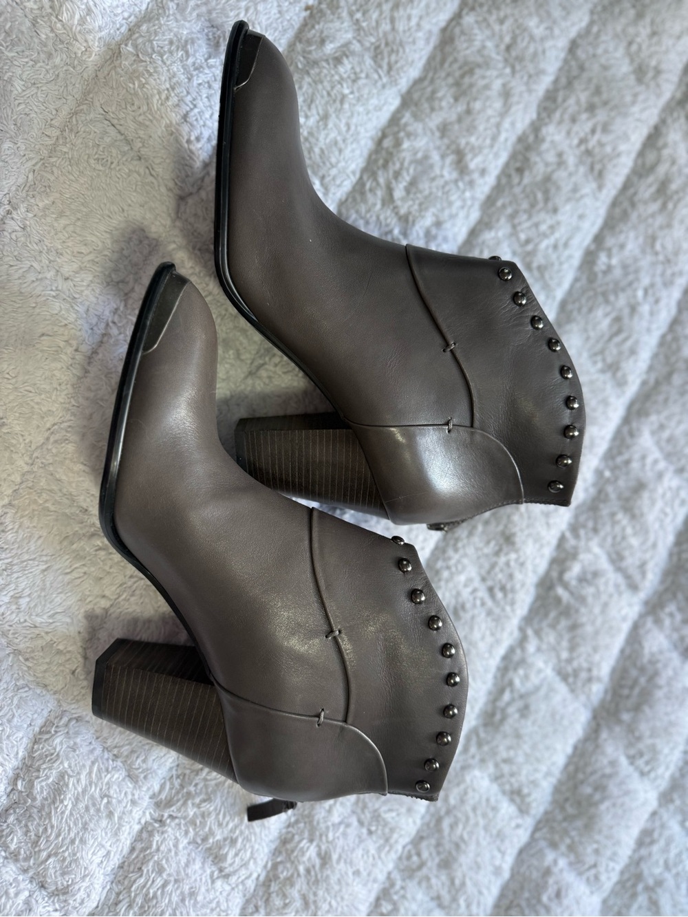 b. makowsky Taupe Studded Leather Ankle Booties